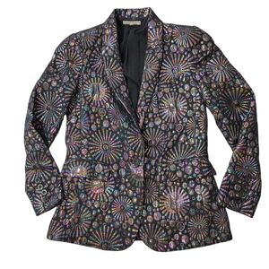 Rebecca Minkoff Blazer Jacket Womens 0 Black Base/Iridescent Maximalist Textured